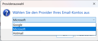 Microsoft als Provider festlegen