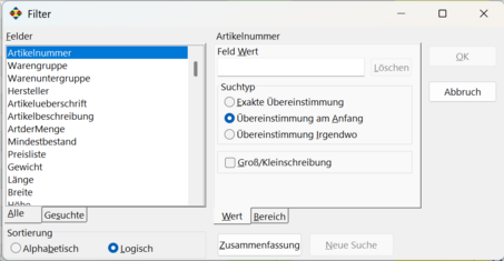 Filterdialog